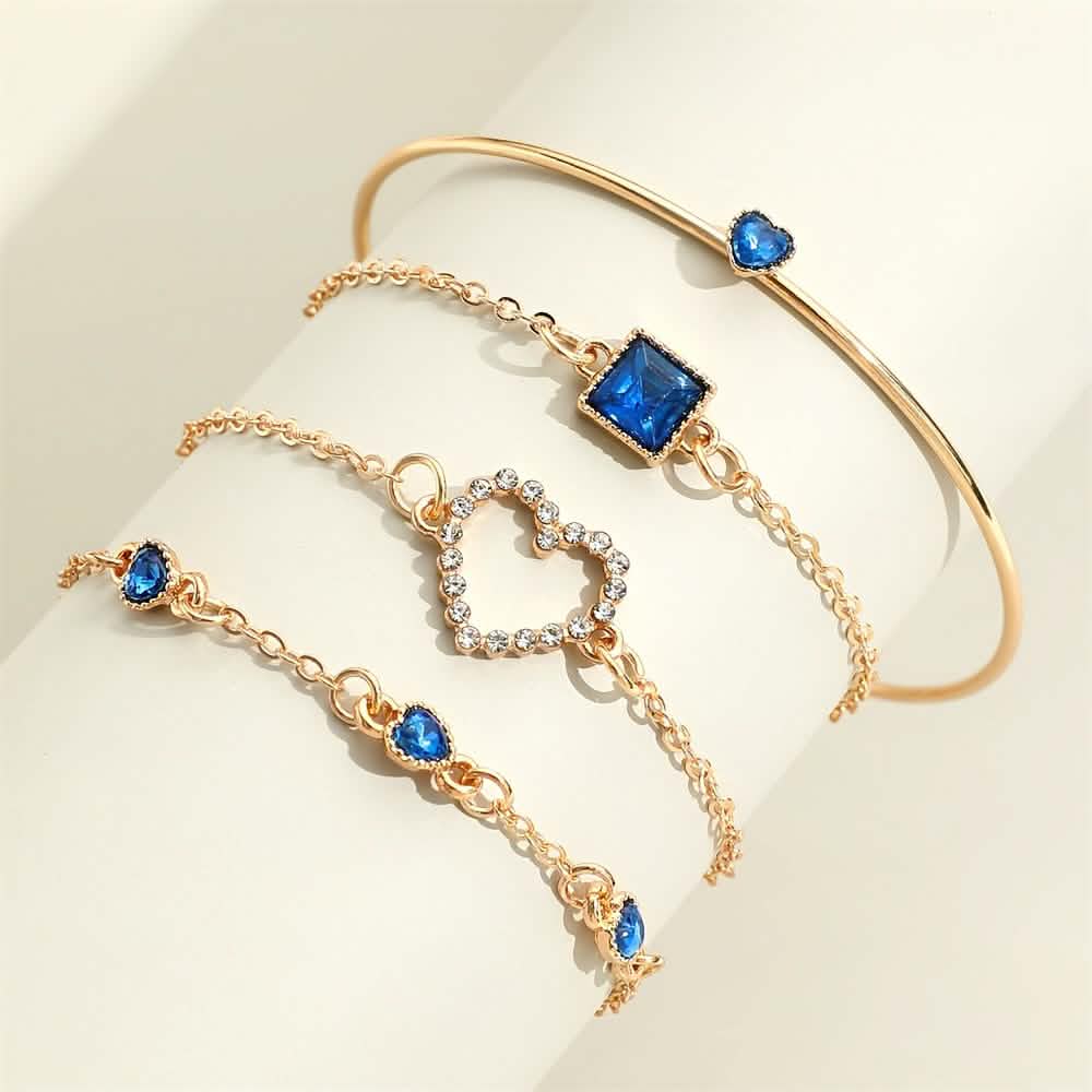 4pcs Rhinestone Alloy Bracelet Set – Minimalist Heart & Square Design by DailySale