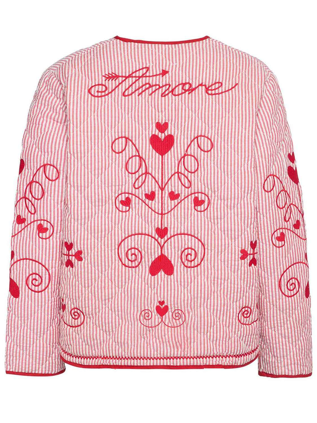 Embroidered Tied Striped Round Neck Coat