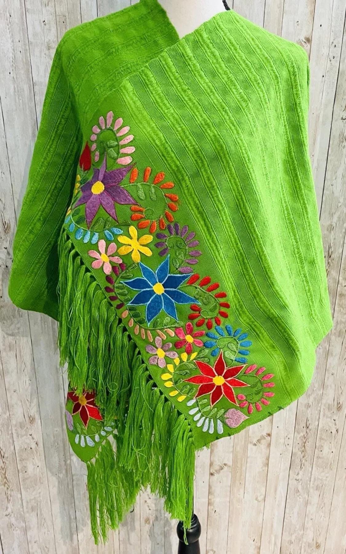 Embroidered Handmade Mexican Shawl Reboso Bordado Mexicano by Chica Mexico