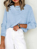 Solid Color Batwing Long Sleeve Top