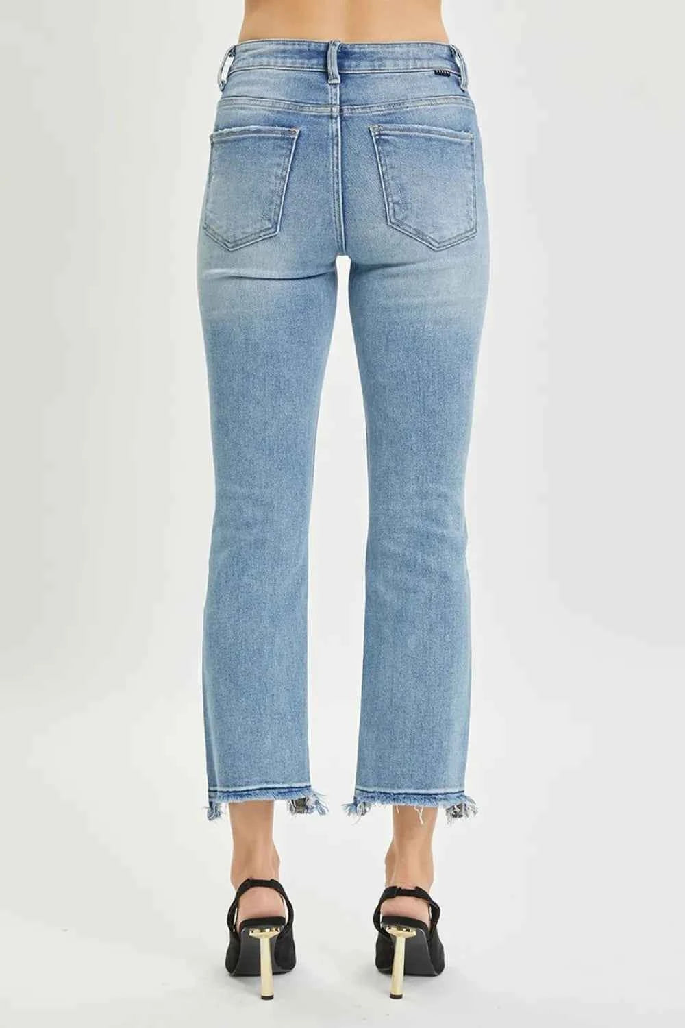 RISEN Full Size High Rise Distressed Cropped Straight Jeans