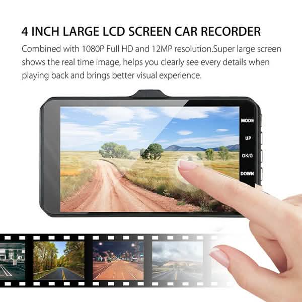 A6T 4-Inch 170° Wide Angle Full HD 1080P Car DVR Dual Lens Dash Cam Rear View Camera Video Recorder with Touch Screen by DailySale