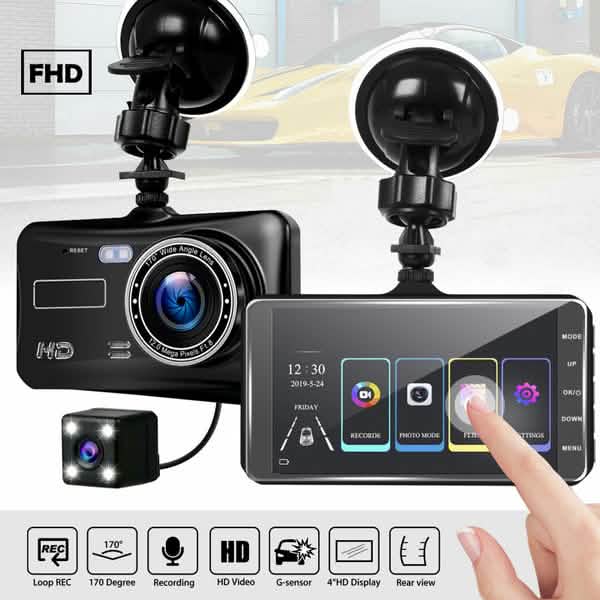 A6T 4-Inch 170° Wide Angle Full HD 1080P Car DVR Dual Lens Dash Cam Rear View Camera Video Recorder with Touch Screen by DailySale