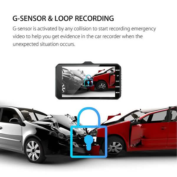 A6T 4-Inch 170° Wide Angle Full HD 1080P Car DVR Dual Lens Dash Cam Rear View Camera Video Recorder with Touch Screen by DailySale