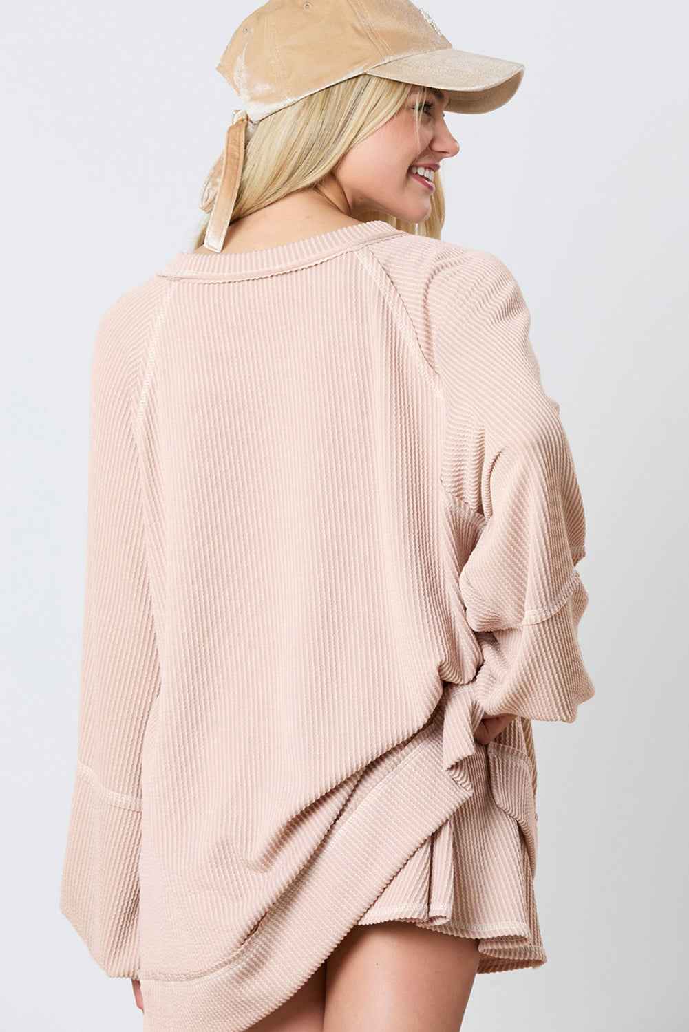 Jet Stream Corded Lantern Sleeve Pullover and Ruffle Mini Skirt Set