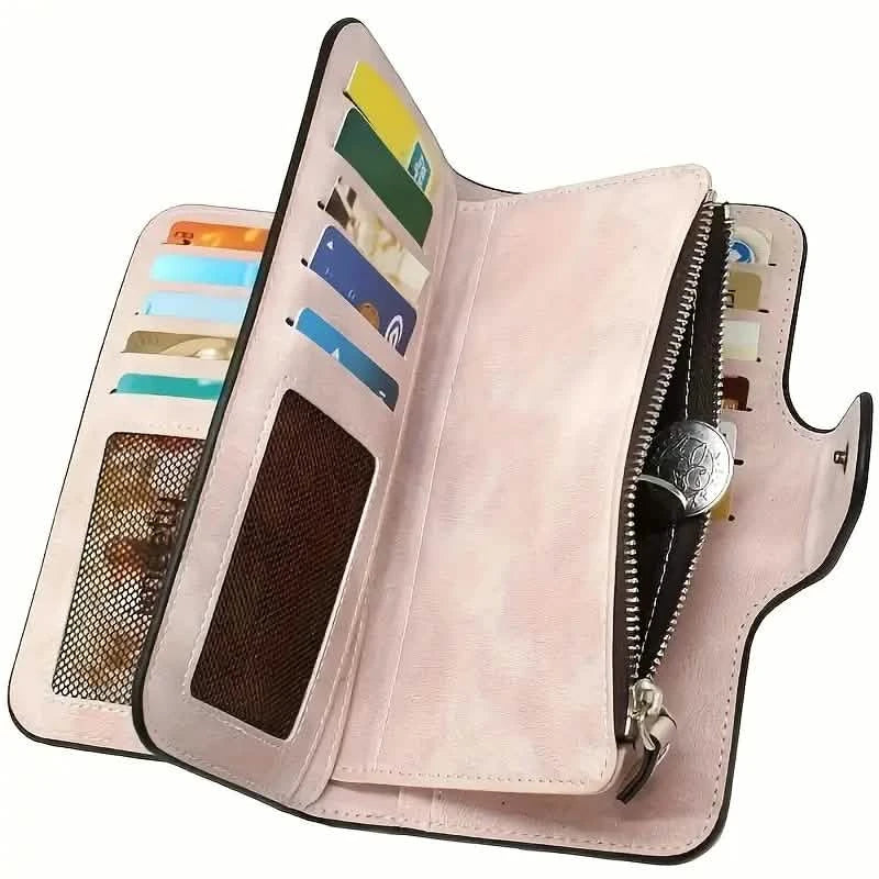 Vintage Faux Leather Long Wallet – Trifold Credit Card Holder with Snap & Zipper by DailySale