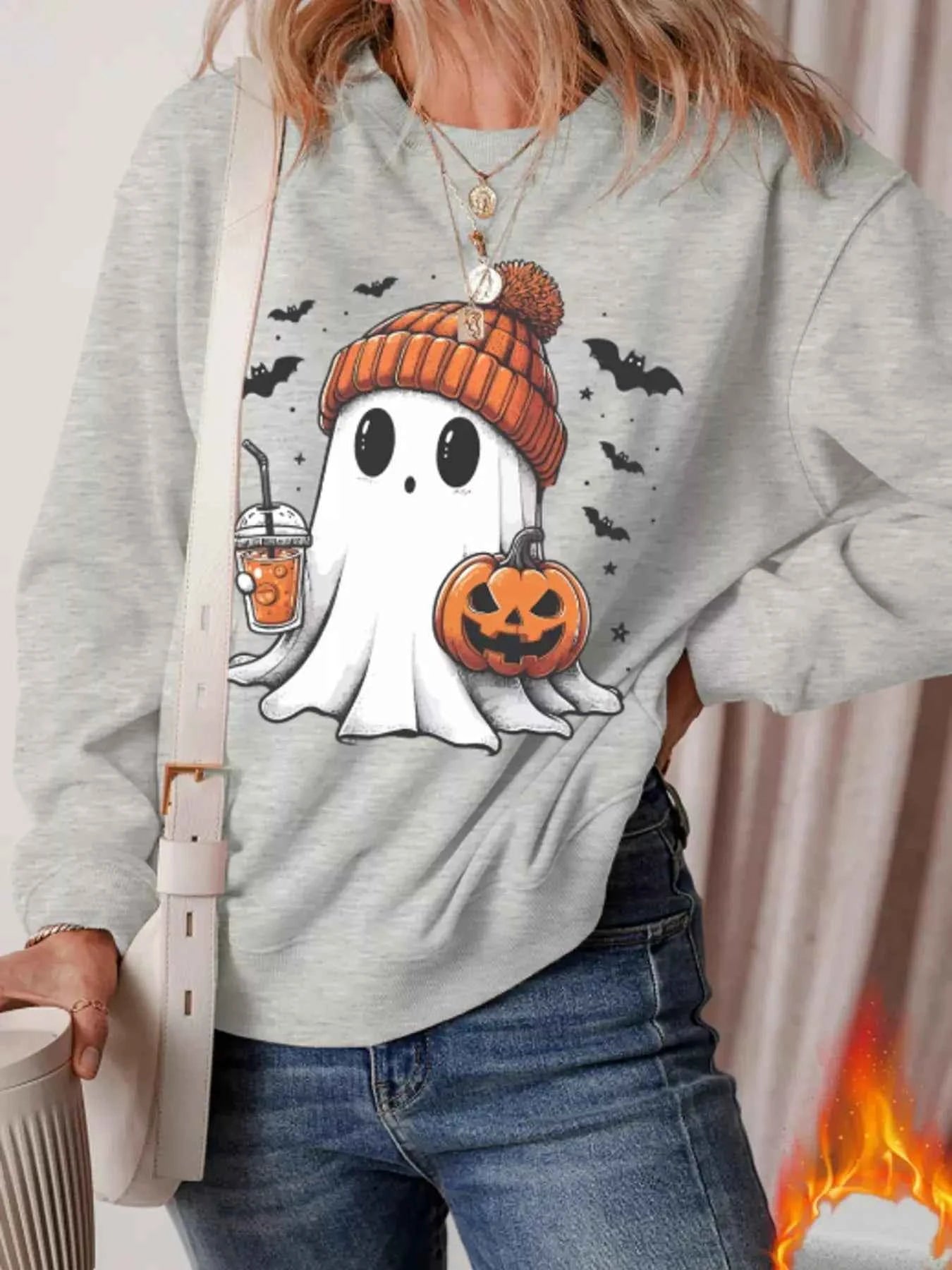 Round Neck Halloween Ghost Sweatshirt