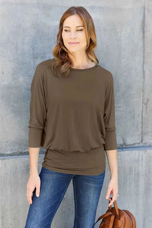 Basic Bae Full Size Round Neck Batwing Sleeve Top by Wild and Free Boutique