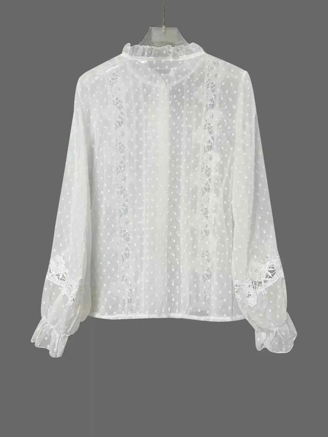 Lace Trimmed Swiss Dot Shirt