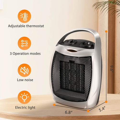 1500W Portable Ceramic Space Heater with Thermostat & Safety Protection with Carry Handle by DailySale