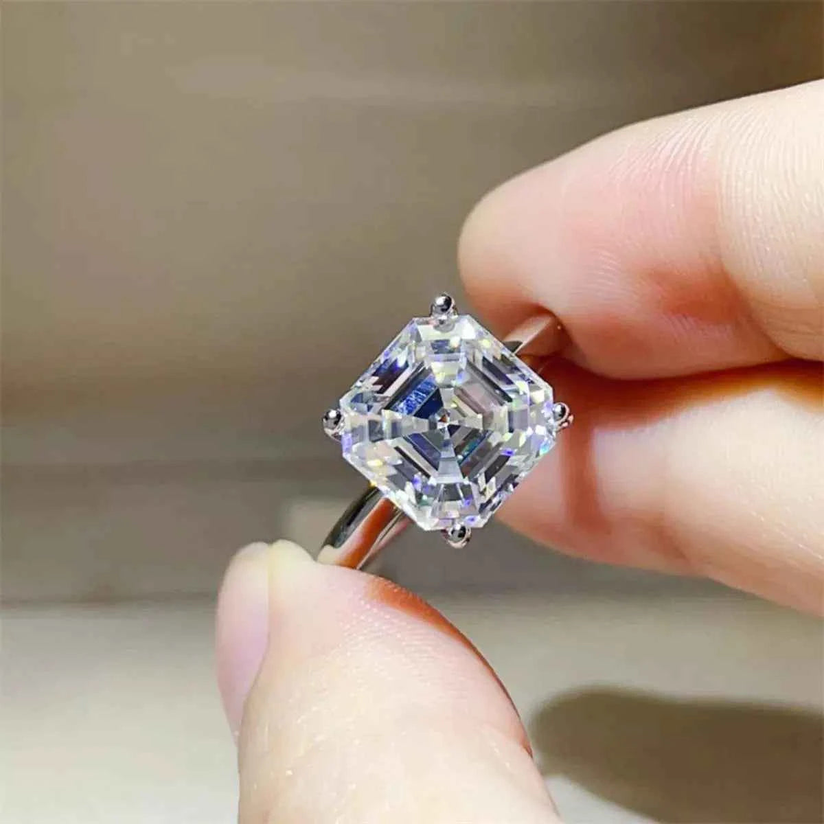 925 Sterling Silver Asscher Cut 5 Carat Moissanite Ring