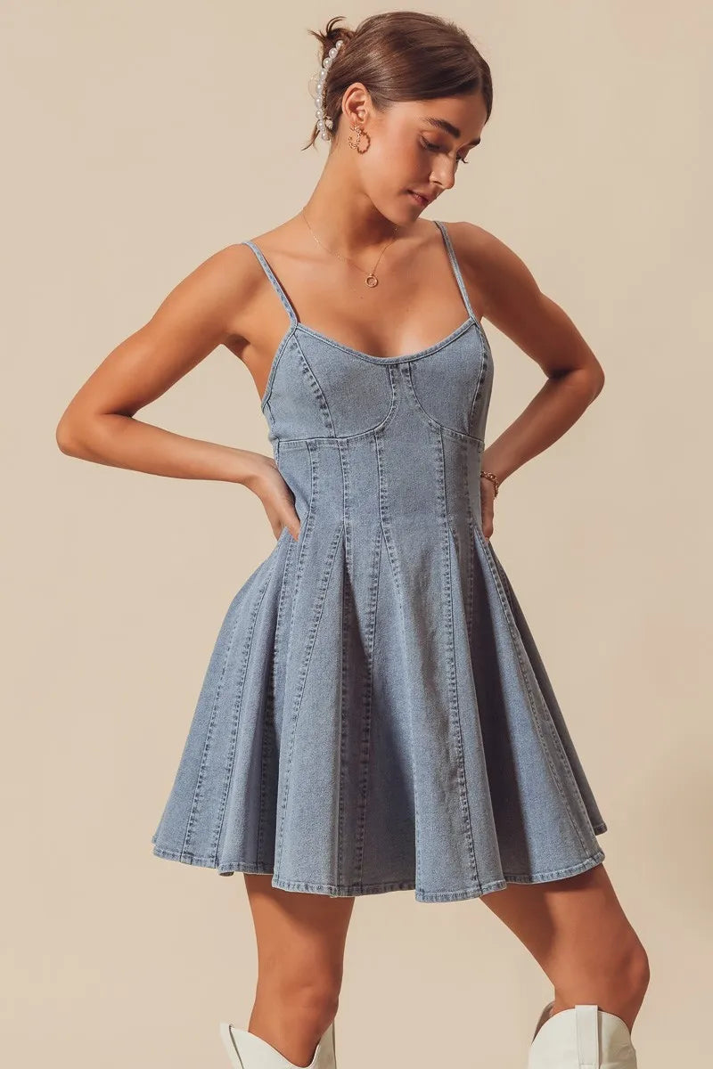 SO ME A Line Fit and Flare Denim Mini Dress by Selvanelle