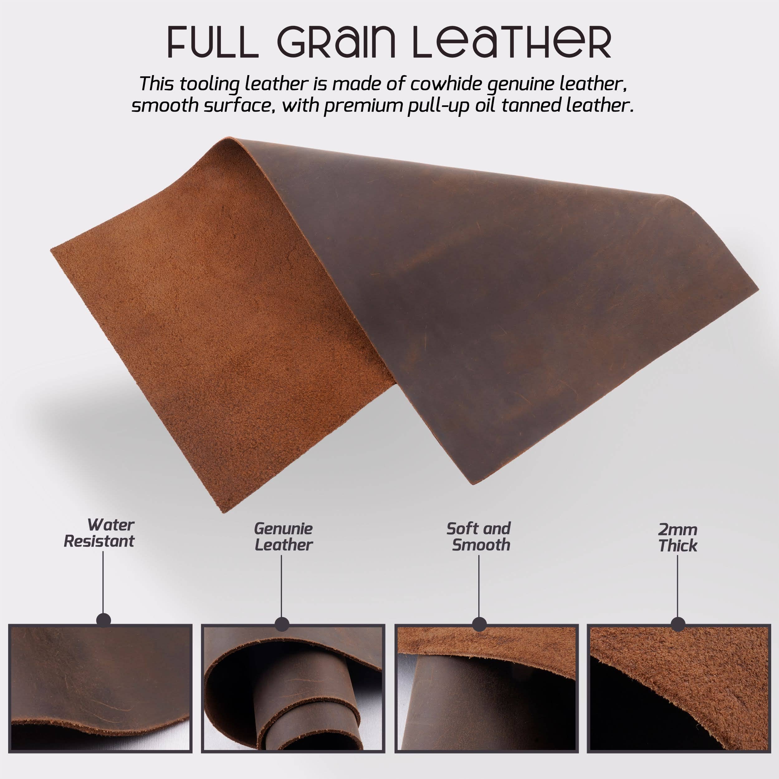 Full Grain Cowhide Leather 2mm Tooling Sheets - Craft & DIY by Hadzam