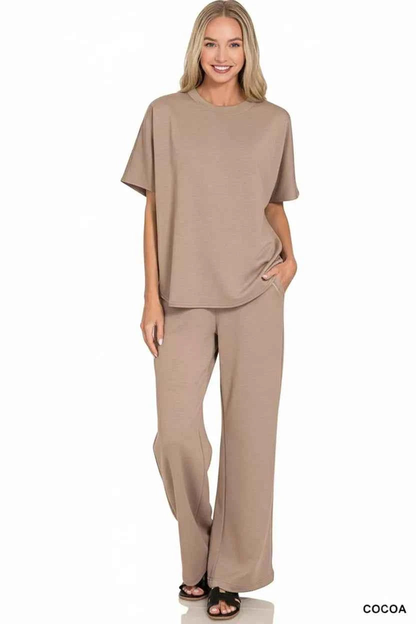 Zenana Scuba Curbed Hem Top & Pants Set