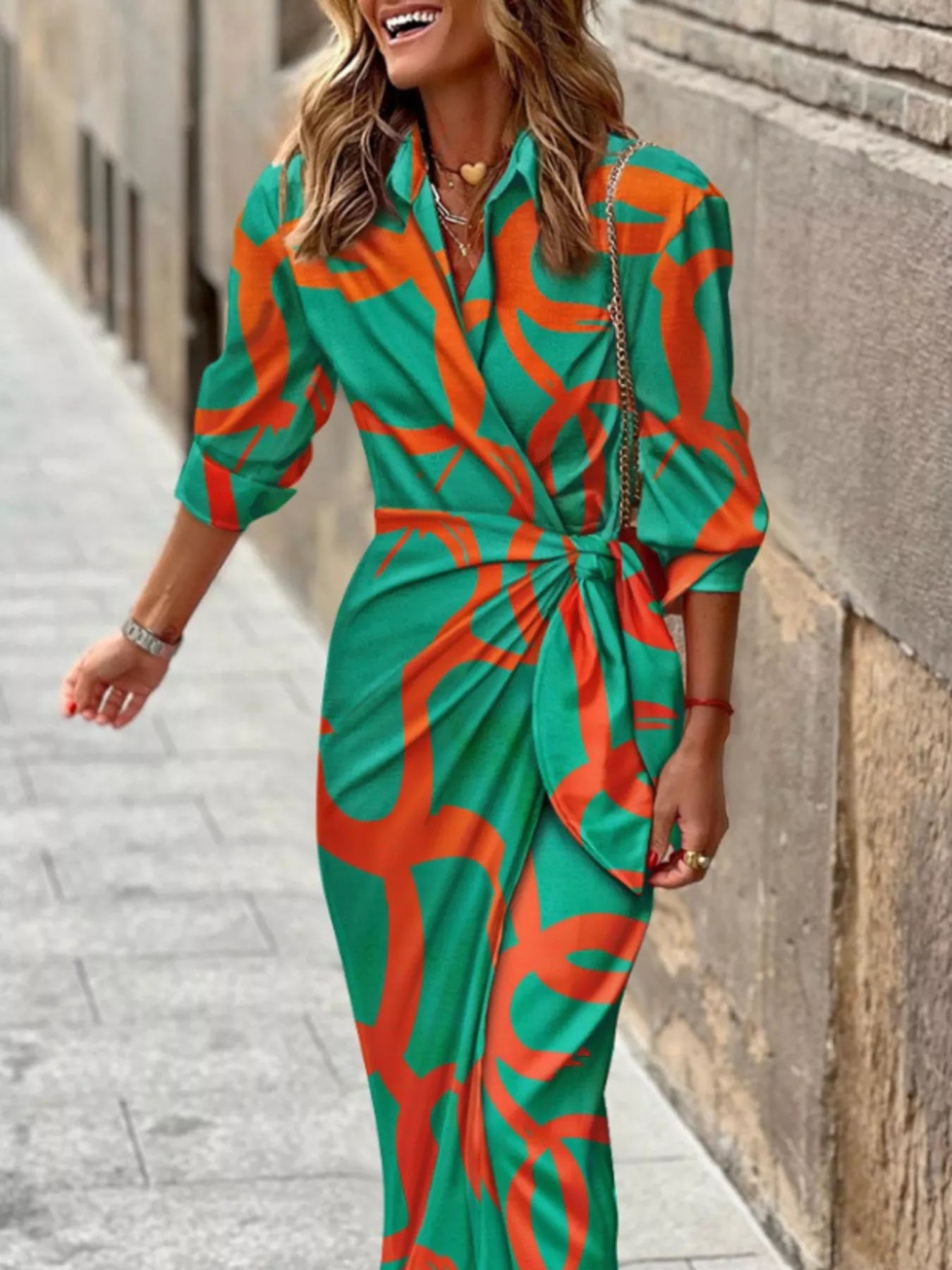 Printed Collared Neck Shirt Dress by Shopiebay