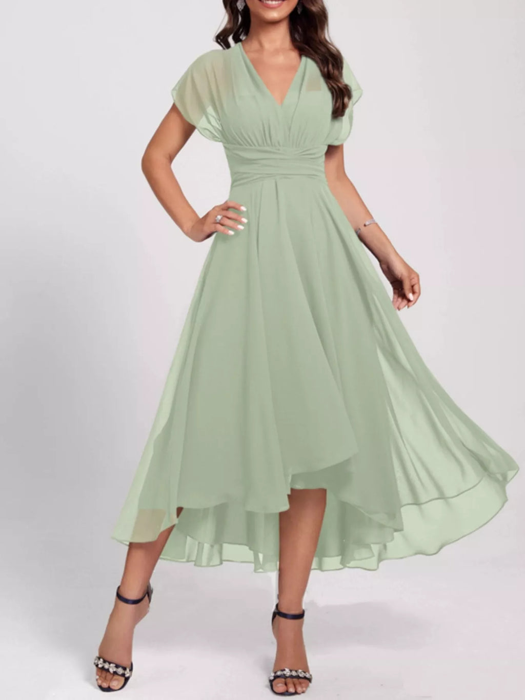 Ruched Crisscross A Line Midi Dress