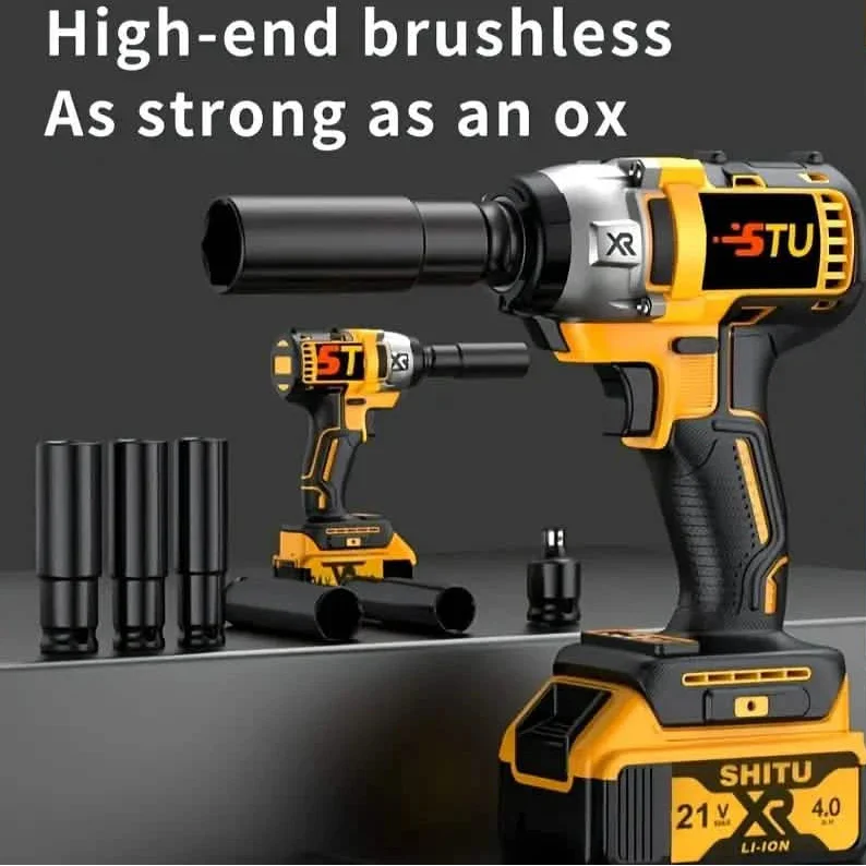 21V Cordless Brushless Impact Wrench Drill Kit – Lithium Drill + Battery x1, 4000mAh Battery, Toolbox & Accessories by DailySale