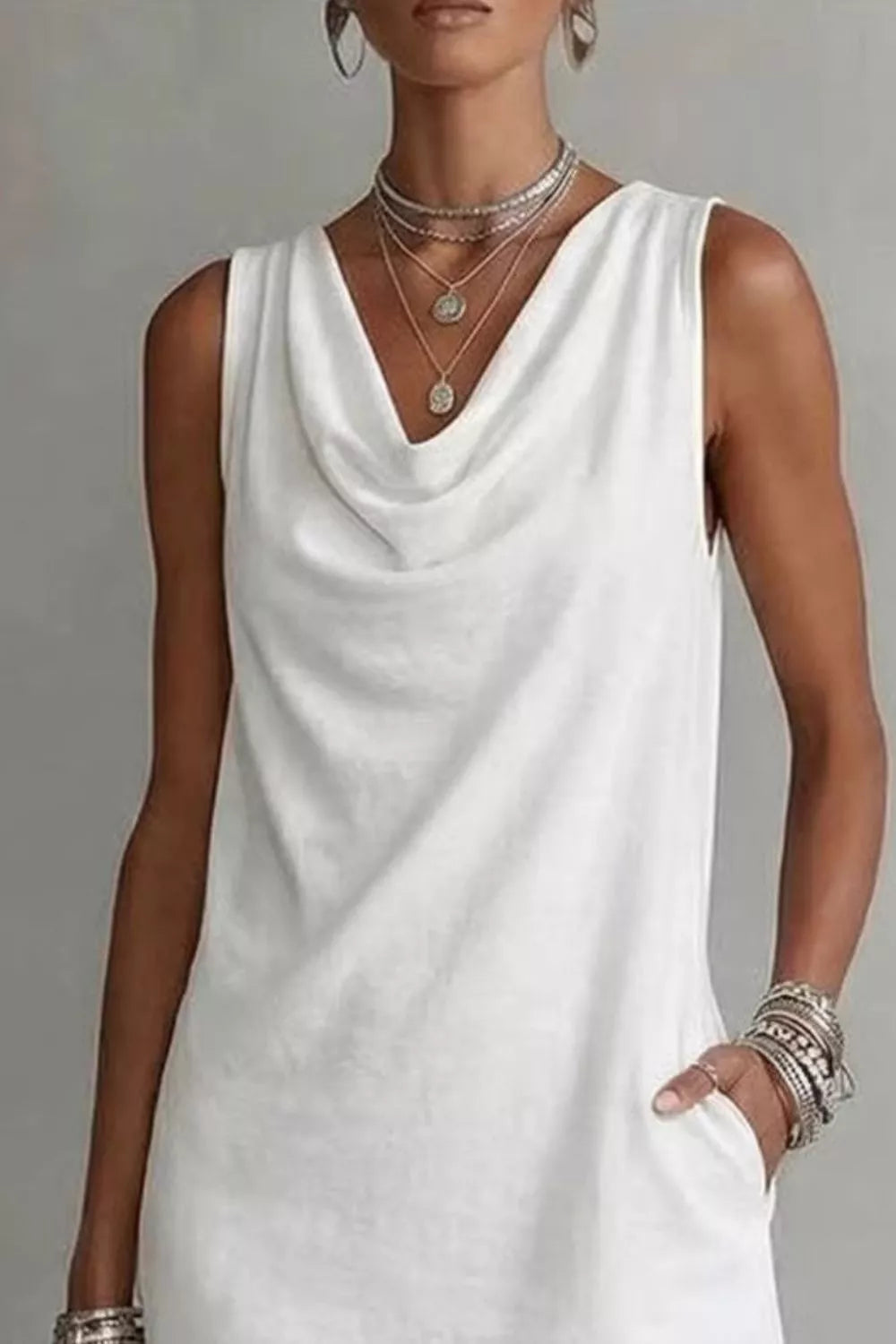 Casual Sleeveless Cowl Neck Mini Dress by Shopiebay