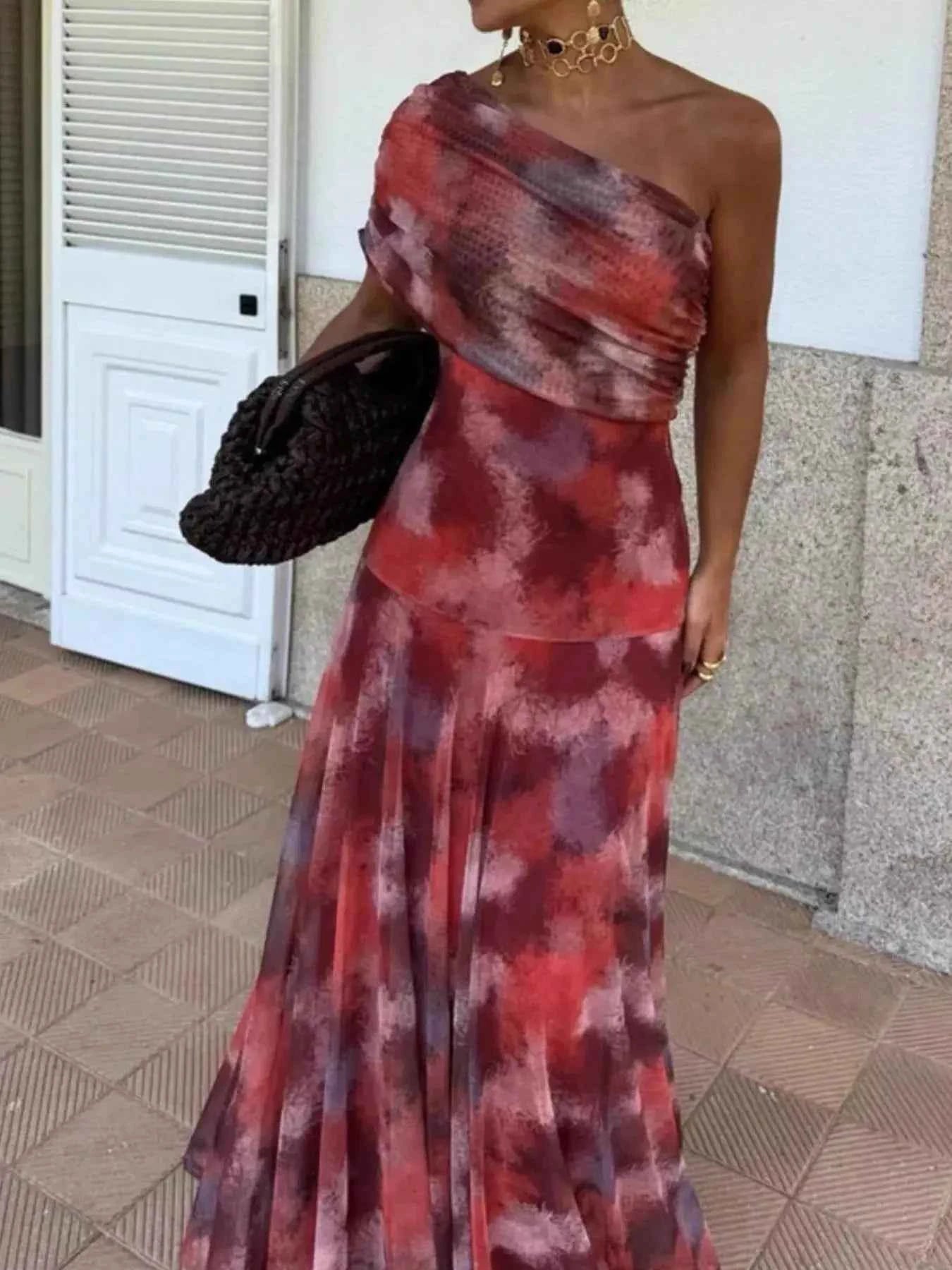 Printed Short Sleeve Maxi Dress