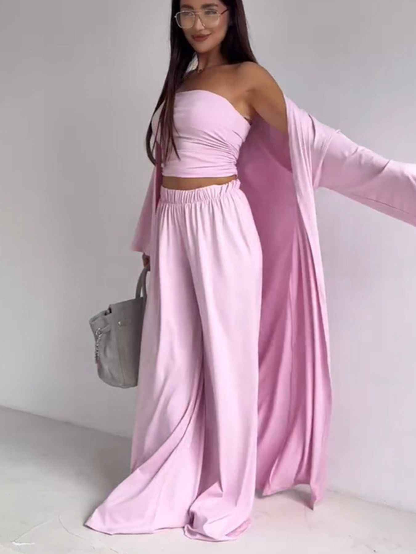 Tube Top & Cardigan & Pants Three Piece Set