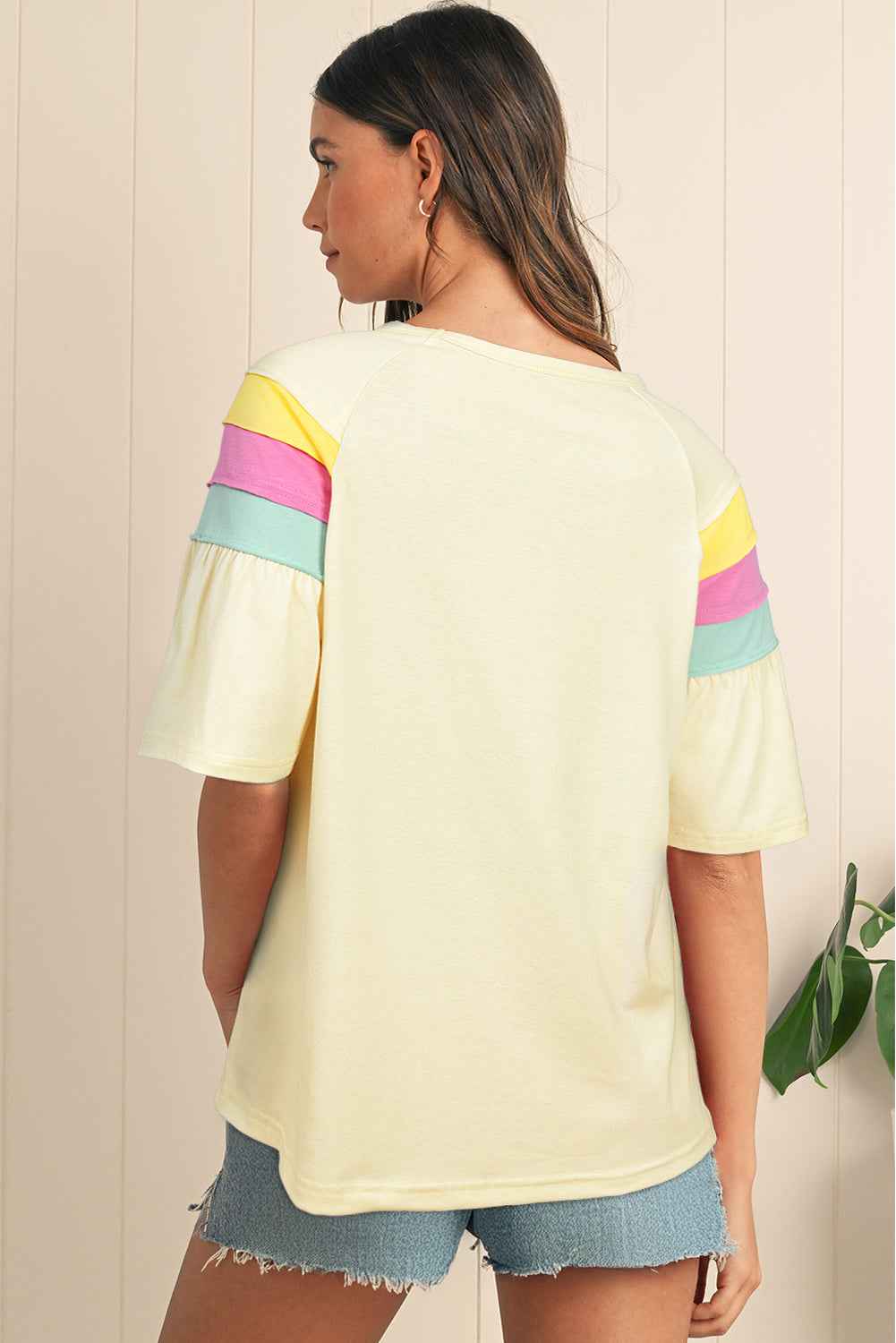 White Colorblock Short Sleeve Round Neck T-Shirt
