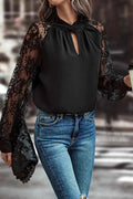 Cutout Lace Detail Long Sleeve Blouse