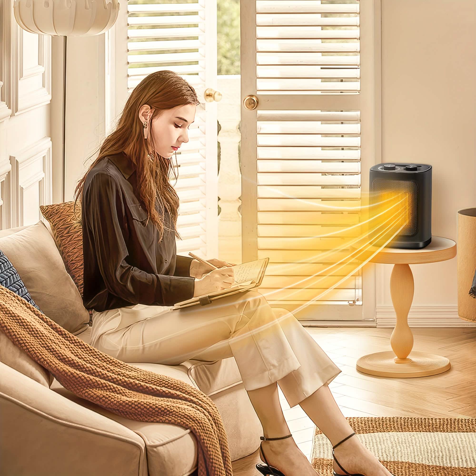 1500W Portable Ceramic Space Heater with Thermostat & Safety Protection with Carry Handle by DailySale