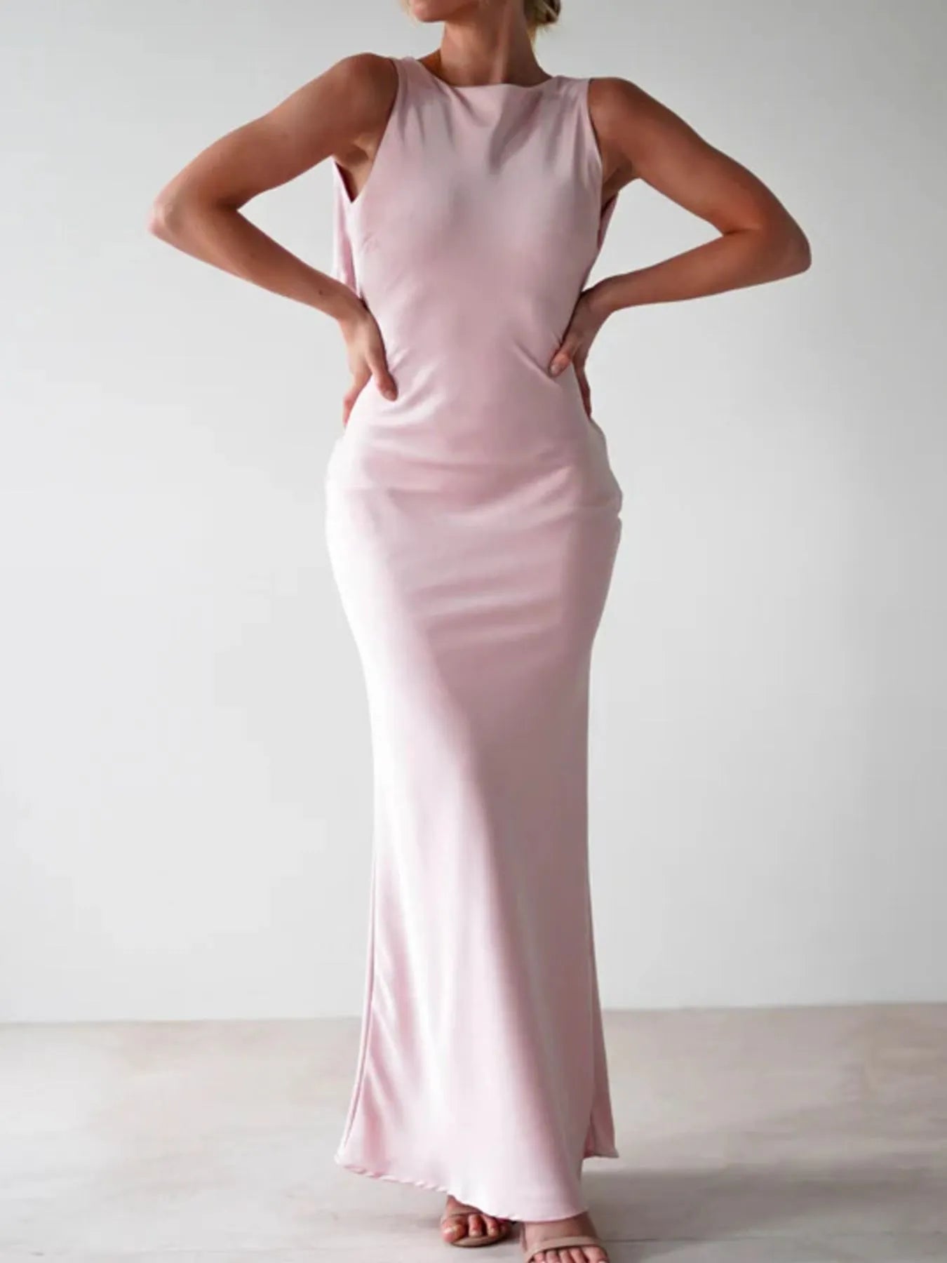 Satin Sleeveless Maxi Dress by Shopiebay