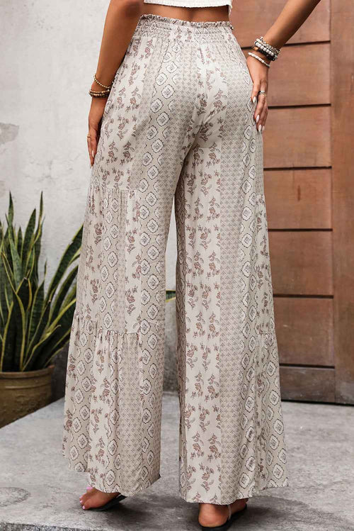 Beige Boho Ethnic Print Knot Waist Wide Leg Pants by Wild and Free Boutique
