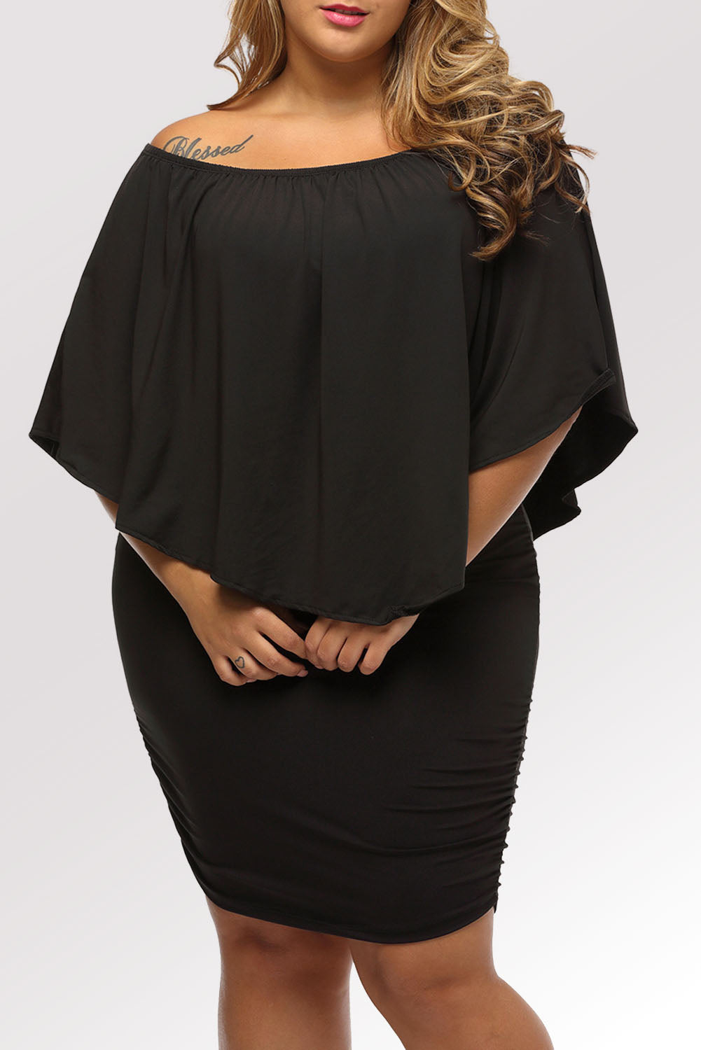 Plus size  Dressing Layered Fiery Red Mini Poncho Dress