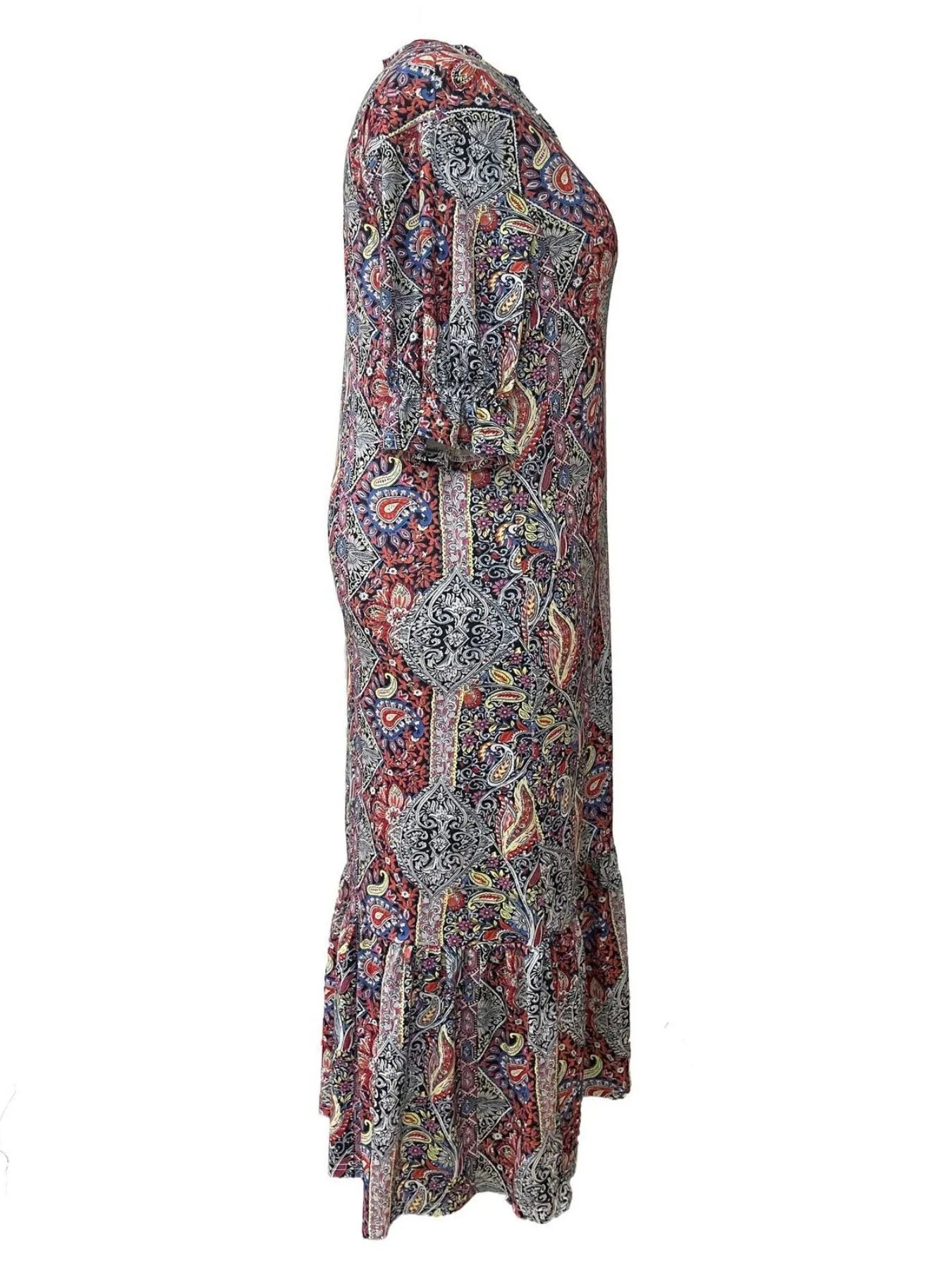 Bohemian Paisley Print Ruffle Hem Midi Dress by Shopiebay