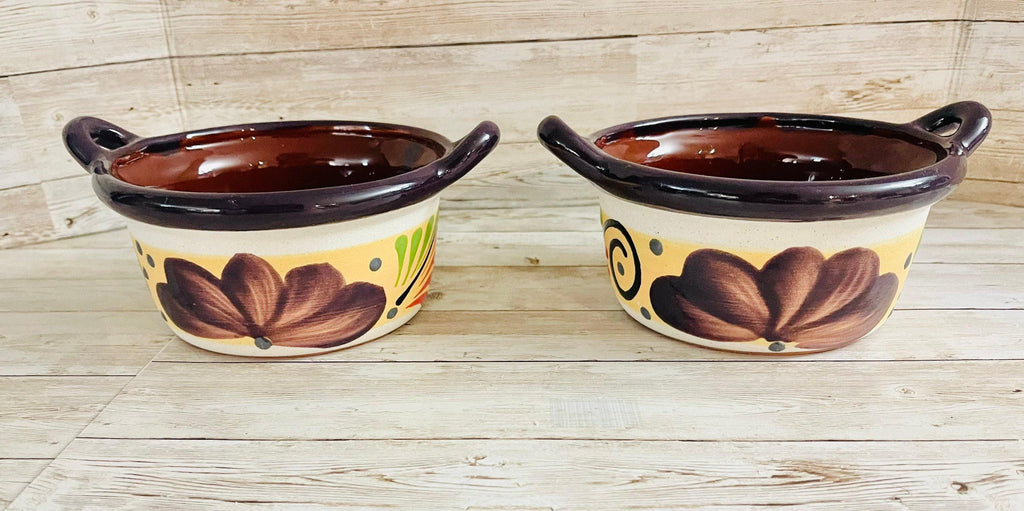2 Terra Cota Mexican Clay Bowls 2 Platos Tazones de Barro by Chica Mexico