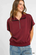 Umgee Plus Size Half-Zip Short Sleeve Top
