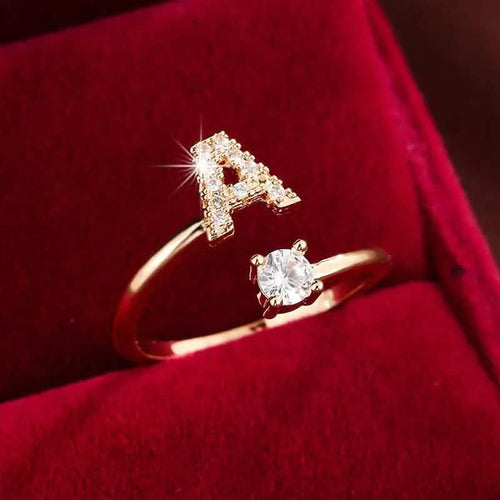 Adjustable Copper Initial Ring with Four-Claw Round Zirconia by DailySale