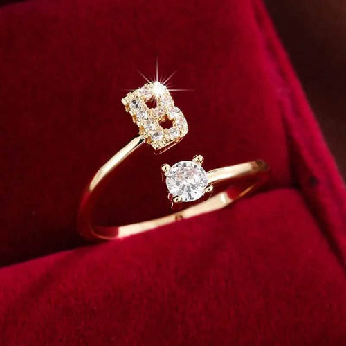 Adjustable Copper Initial Ring with Four-Claw Round Zirconia by DailySale