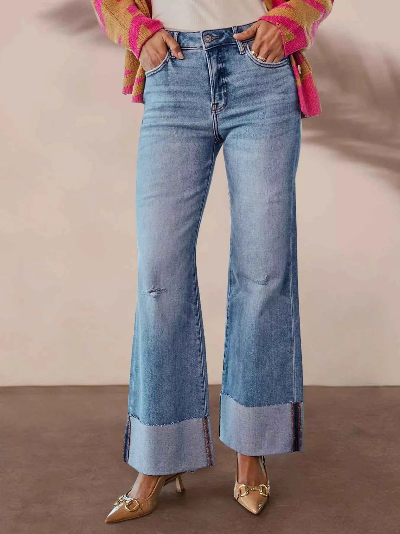 Distressed High Waisted Flare Jeans