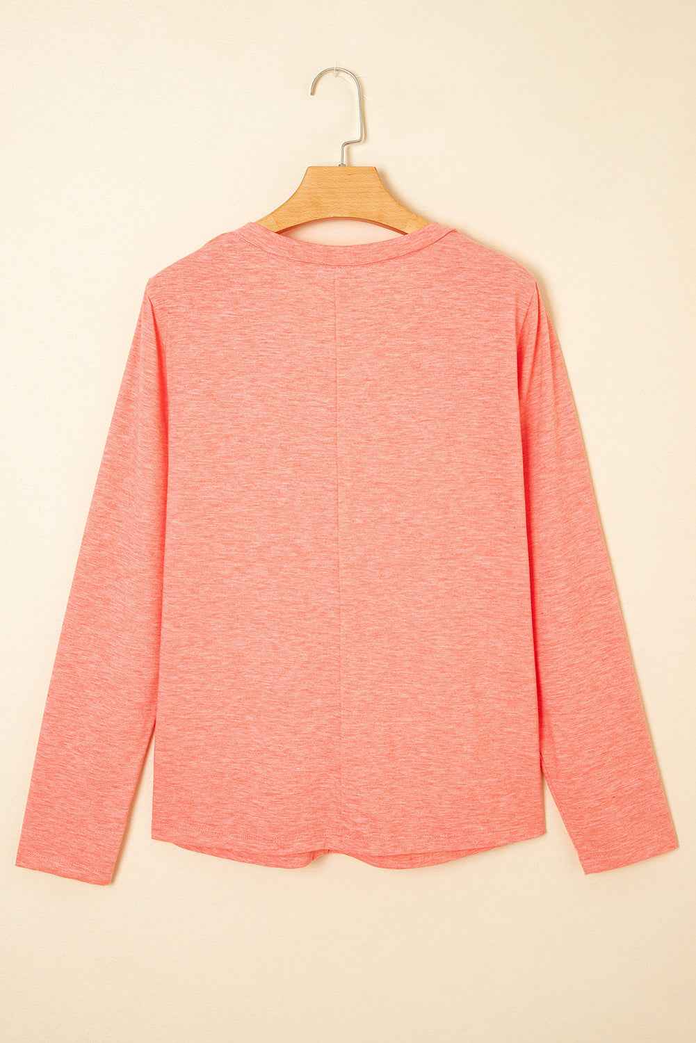 Fresh Salmon Floral Patched V Neck Long Sleeve Top