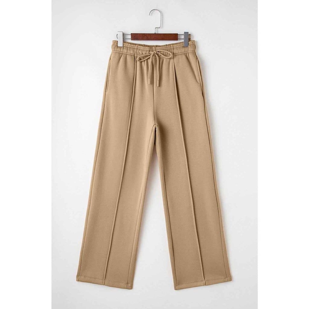 Smoke Gray Exposed Seam Drawstring High Waist Wide Leg Pants Womenswear Bottom