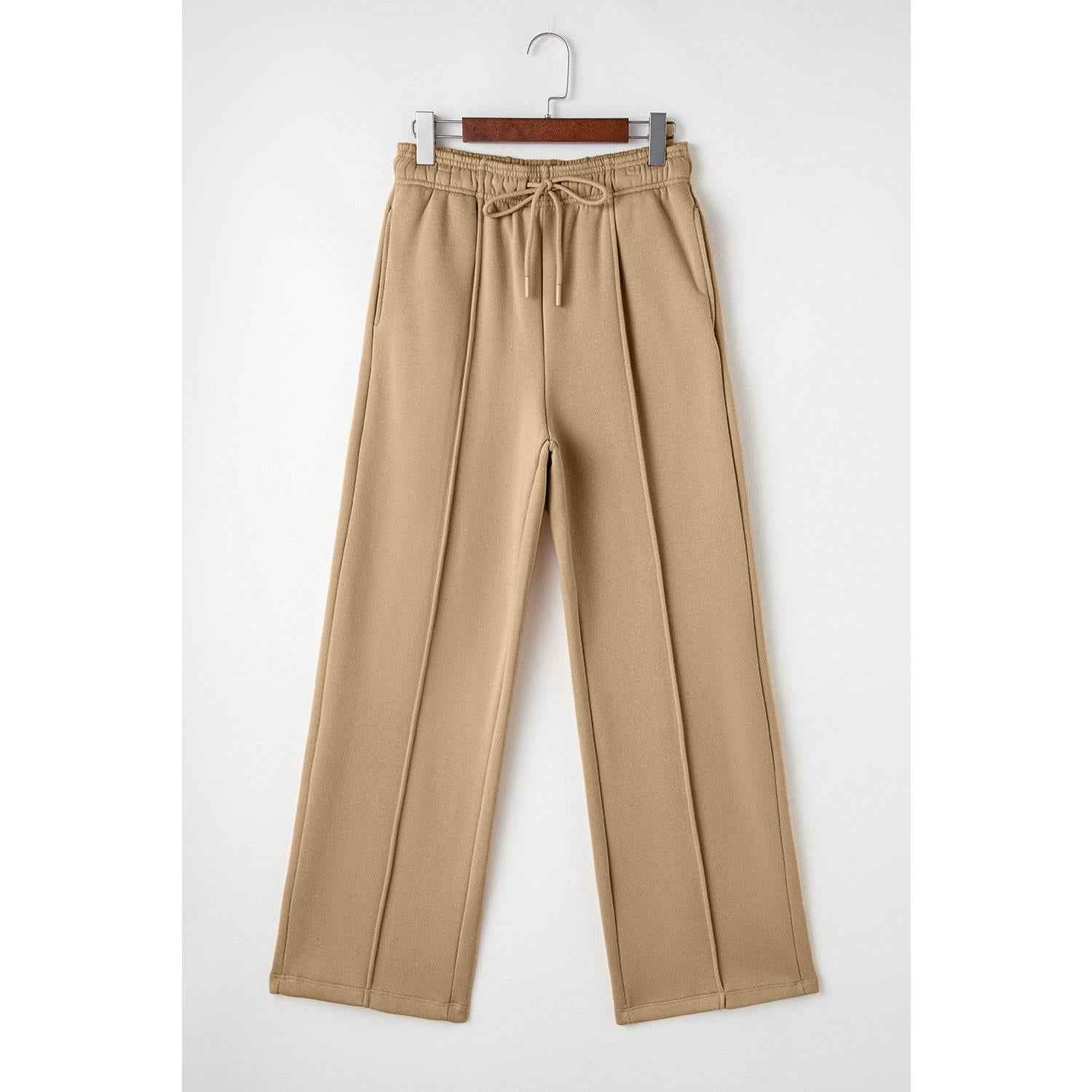 Smoke Gray Exposed Seam Drawstring High Waist Wide Leg Pants Womenswear Bottom
