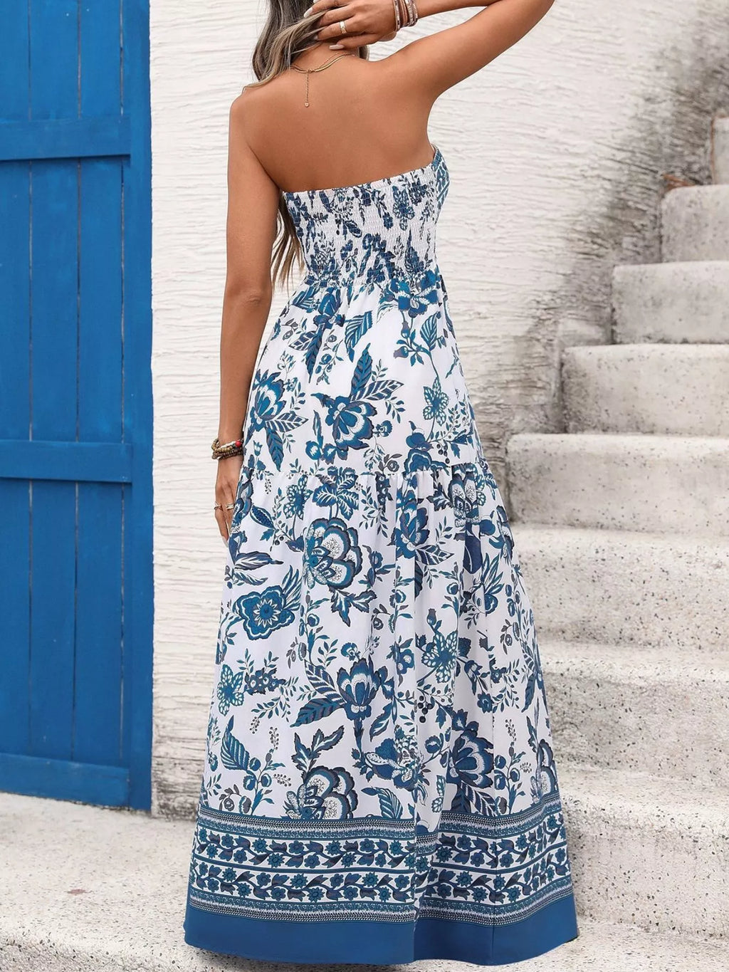 Floral Print Strapless Maxi Dress by Shopiebay