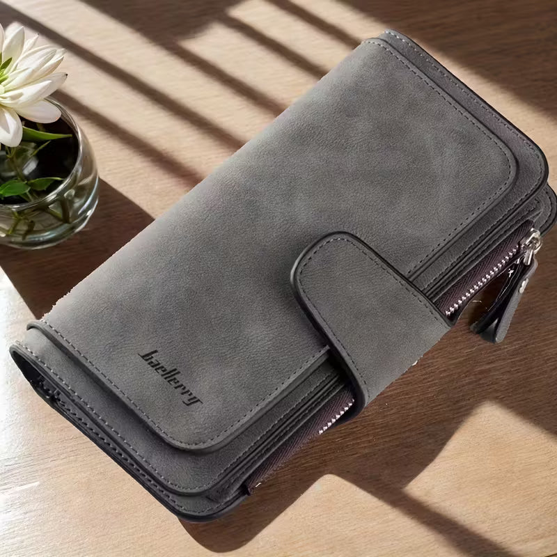 Vintage Faux Leather Long Wallet – Trifold Credit Card Holder with Snap & Zipper by DailySale