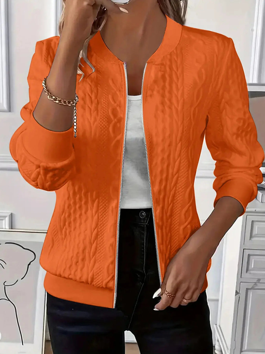 Texture Zip Up Long Sleeve Jacket