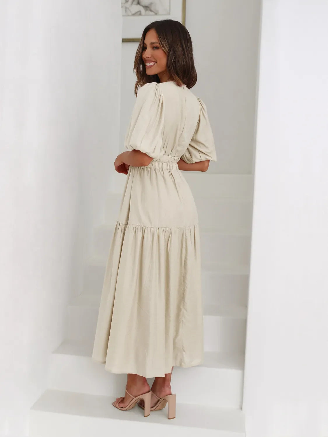 Tiered Surplice Half Sleeve Midi Dress by Shopiebay