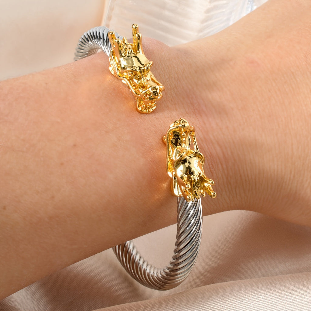 Double Dragon Copper Bracelet – Rock & Hip-Hop Style, Unisex by DailySale