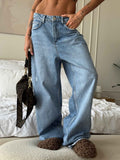 Distressed Washed Wide Leg Denim Jeans