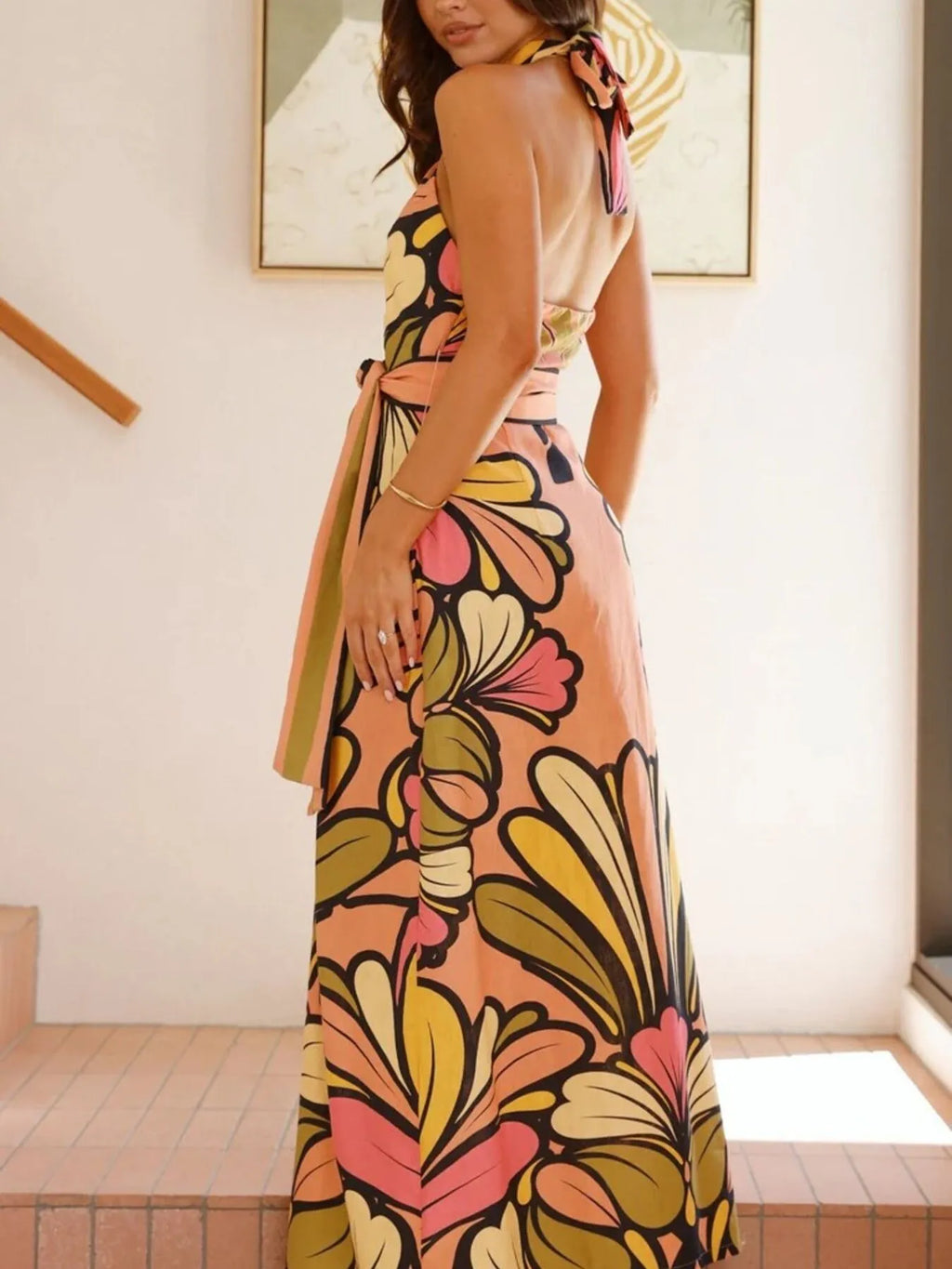 Printed Halter Neck Maxi Cami Dress by Shopiebay