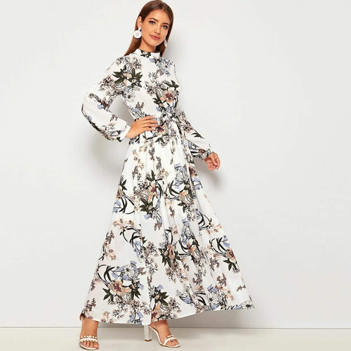 Allover Floral Print Self Tie Swing Maxi Dress by DailySale