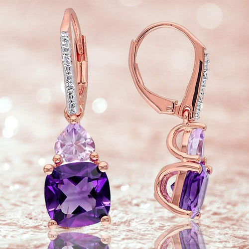 Amethyst and Tanzanite Duo Stone Dangling Leverback Earrings by DailySale