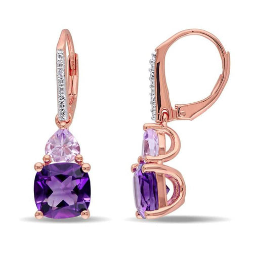 Amethyst and Tanzanite Duo Stone Dangling Leverback Earrings by DailySale