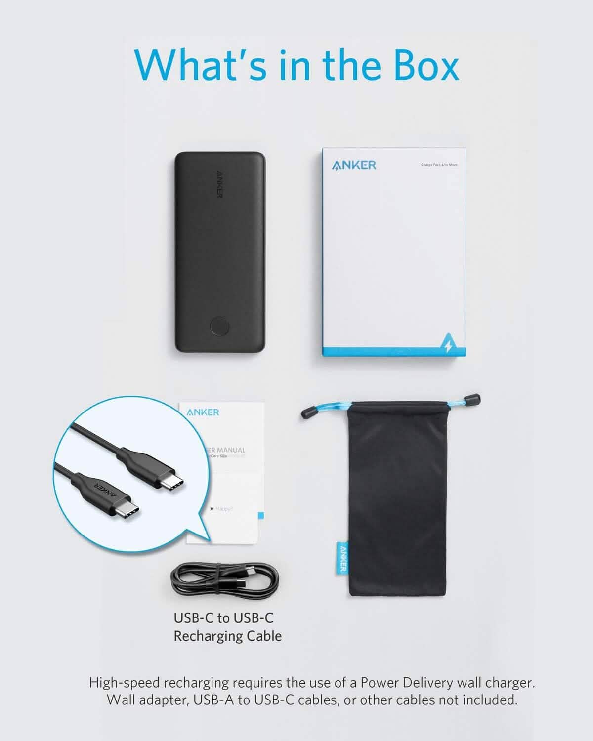 Anker USB-C Portable Charger, 18W PowerCore Slim 10000 PD, 10000mAh Power Delivery Power Bank (Refurbished) by DailySale